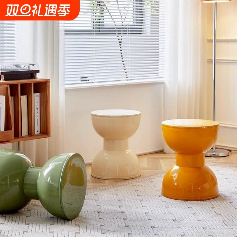 北欧奶油风塑料凳子家用换鞋凳客厅小板凳简约儿童矮凳创意圆形凳