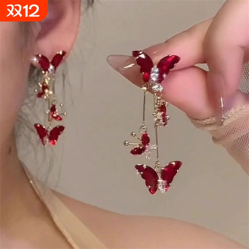 「血色灵蝶」清冷感红色锆石蝴蝶耳夹新款时尚高级感百搭轻奢耳钉