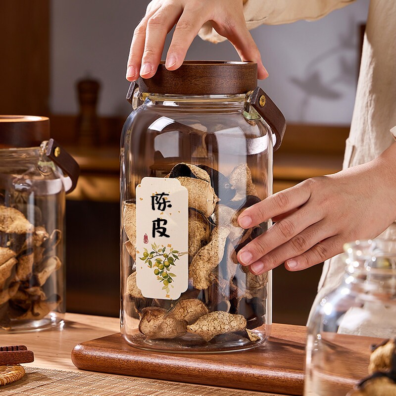 陈皮专用储存罐装药材收纳盒储藏桶玻璃茶叶保存防潮大容量密封罐图片