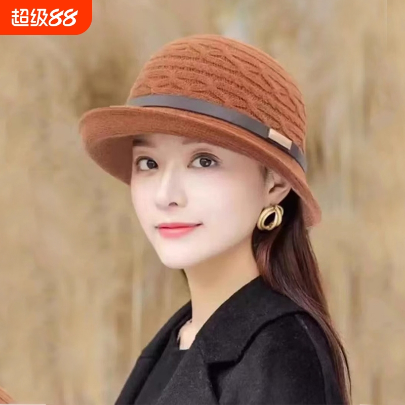 日系针织卷边小礼帽渔夫帽子女秋冬复古百搭英伦名媛圆顶盆帽韩版