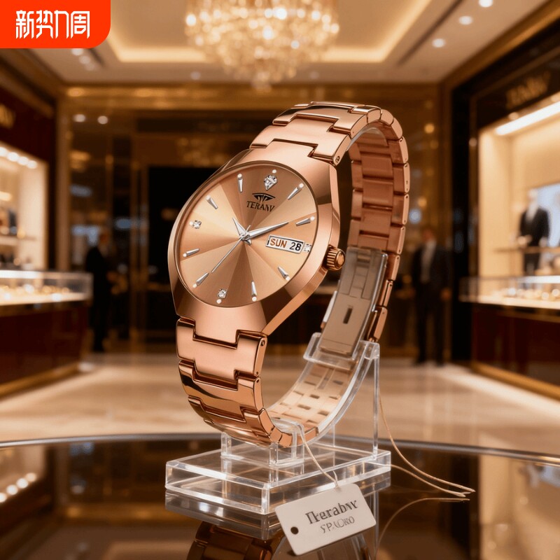 男款手表钢带商务防水石英腕表高级感男士正品名牌全自动非机械表