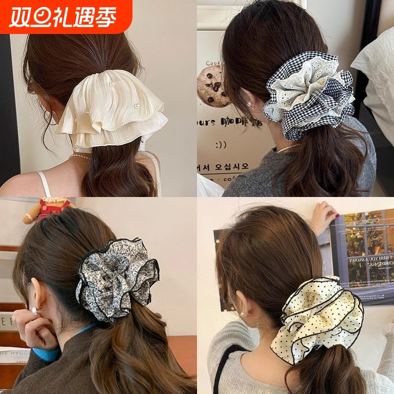 温柔气质波点大肠发圈发绳头饰女2025年春夏高级感扎马尾头绳头花