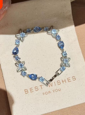春夏小清新蓝色闪钻花朵手链女甜美清冷手环简约百搭高级时尚手饰