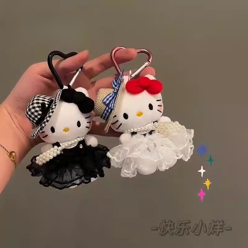 赫本风猫包包挂件精致出游草帽可爱毛绒公仔玩偶钥匙扣挂饰