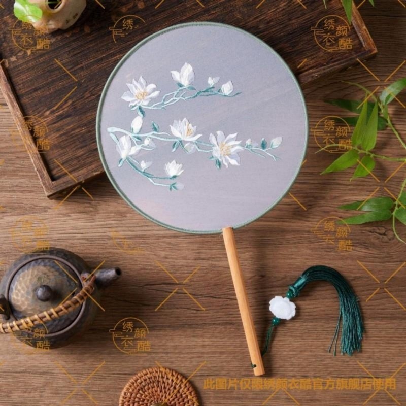 儿童夏天舞蹈圆扇子双面刺绣古风苏绣汉服旗袍中国风团扇苏州手工