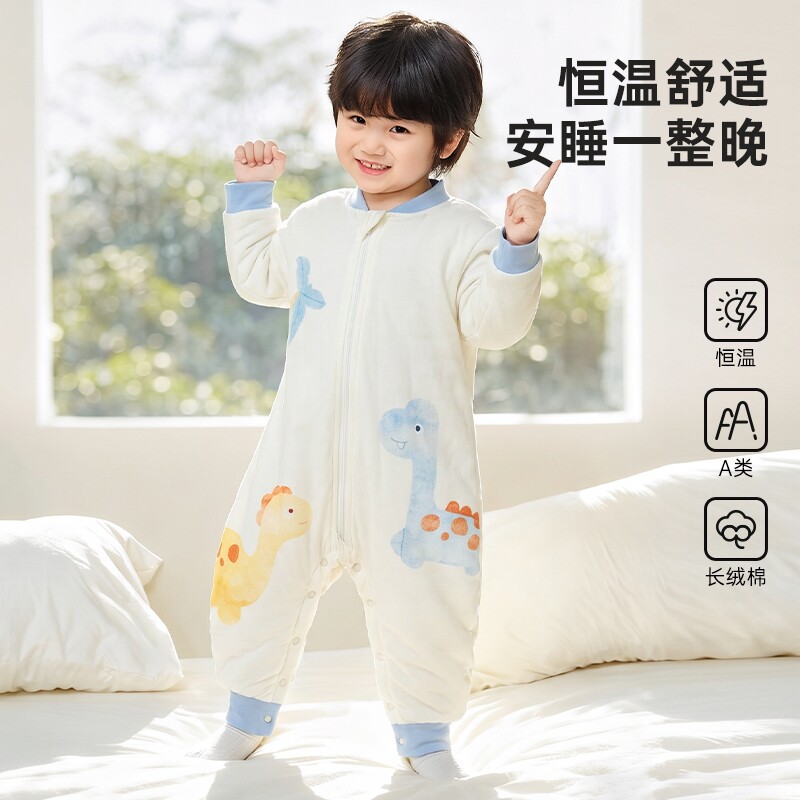 婴儿睡袋秋冬加厚1-2-3-4岁宝宝纯棉分腿防踢被新生儿童连体睡衣