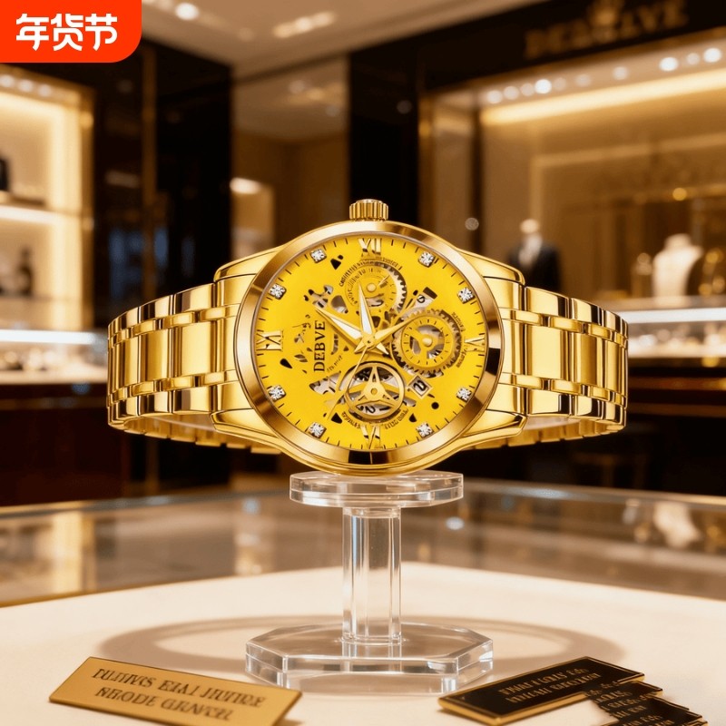 全自动男表手表男款机械风全自动防水数字双日历防水腕表男高级感