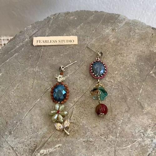 韩系重工手作气质耳环AB款不对称耳钉女2025新款高级耳饰爱心法式