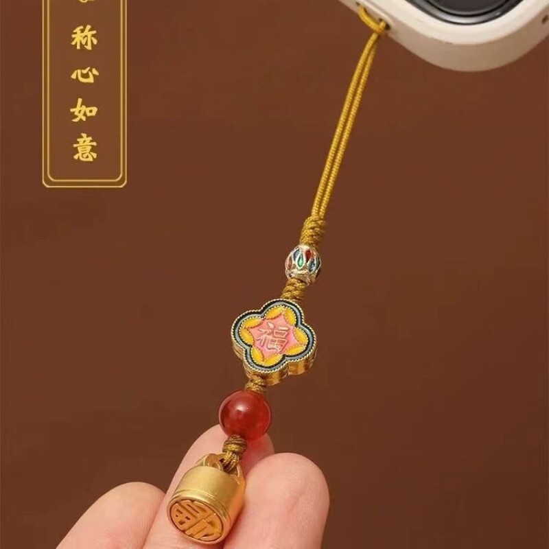 新中式手机链 挂件 高级感黄铜印章手工手机吊坠包包U盘挂饰
