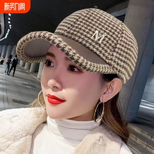 格子棒球帽 时尚 帽子女韩版 潮百搭鸭舌帽英伦复古遮阳帽秋冬网红款