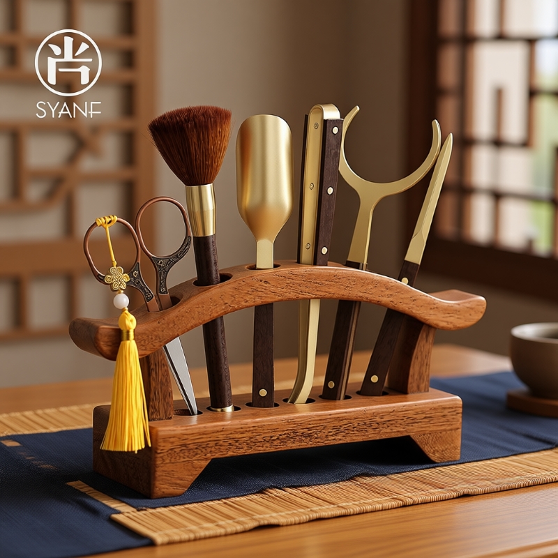 胡桃木茶道架子六君子套装配件大全茶桌茶刀茶夹茶刷泡茶工具茶具