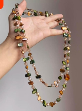中古项链波西米亚彩色串珠双层项链2025新款复古轻奢设计感度假风