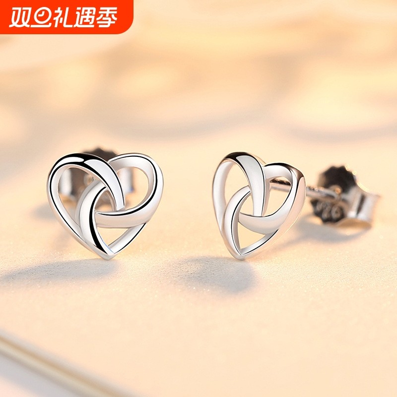 925银心形纯银耳钉女爱心桃心形可爱风不规则几何造型耳饰批发