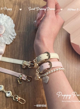 晚安千金感定染头层牛皮项圈手环choker小狗派对原创设计手链锁骨