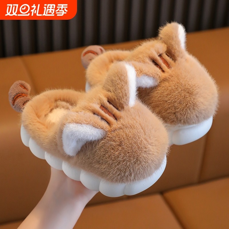 儿童棉拖鞋男童冬季居家卡通防滑保暖大中小童可爱亲子拖鞋室内