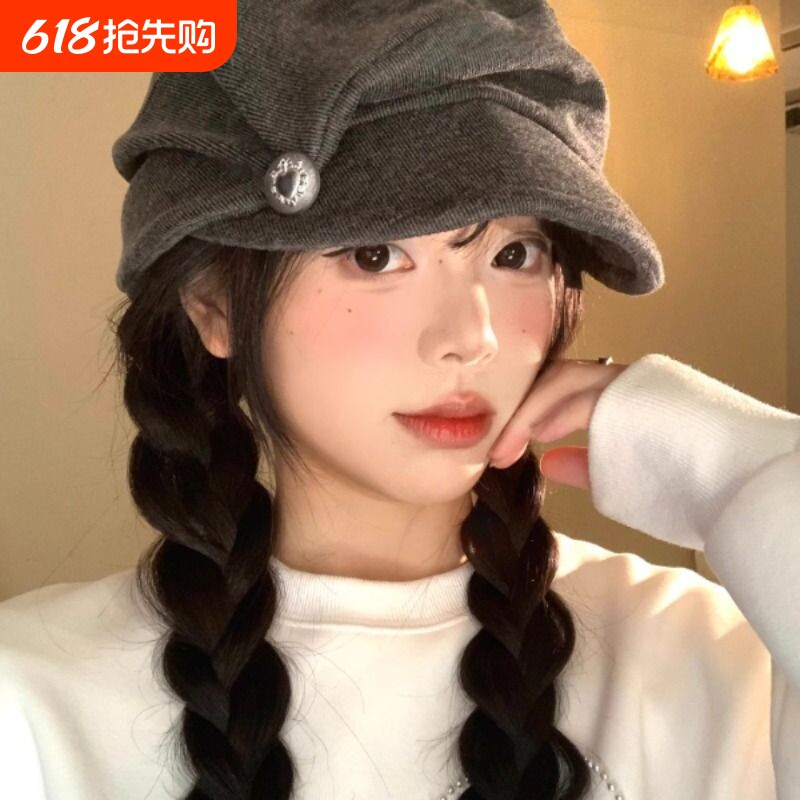 云朵帽子女2026年八角帽大头围显脸小时尚贝雷帽冬季褶皱防风复古