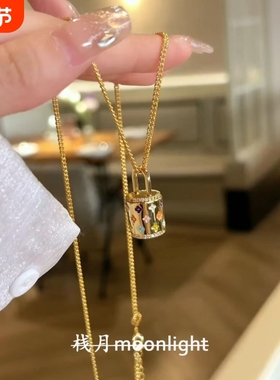 中古轻奢手工滴釉花朵水桶包吊坠项链精致轻奢高级感老钱风毛衣链