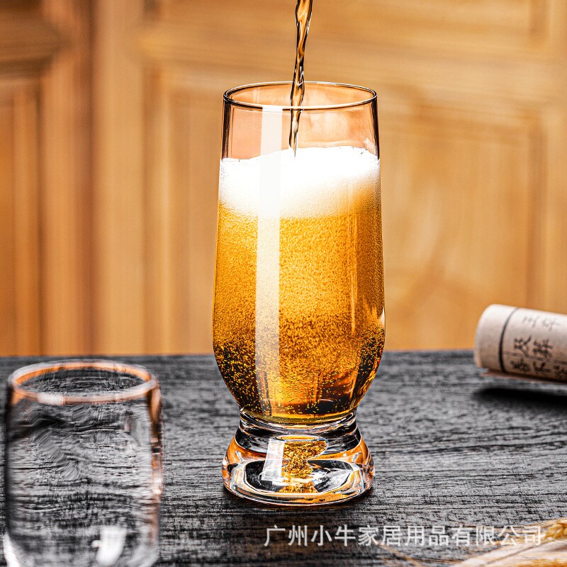 轻奢高档金箔水晶玻璃啤酒杯KTV酒吧家用大容量小麦收腰精酿杯子