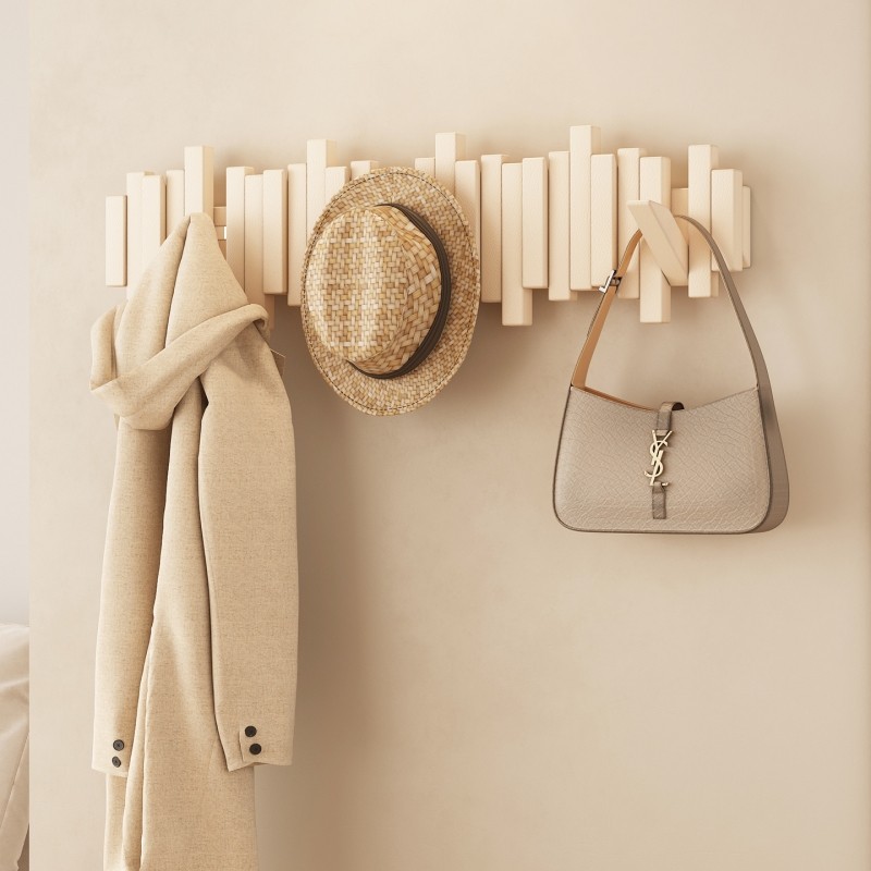 钢琴键挂衣钩入户玄关挂衣架壁挂墙上实木衣服挂钩装饰衣帽架墙面