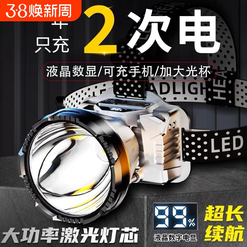 公牛适用头灯2025新款头戴式强光充电超亮户外登山钓鱼专用照明灯