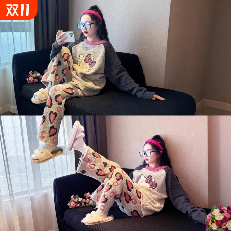 女童睡衣冬季半边绒半边绒秋冬季