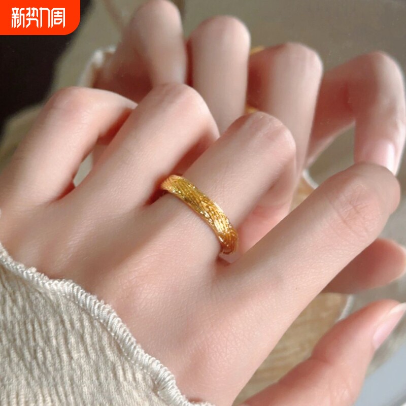新中式金色麦穗开口戒指女小众设计时尚轻奢高级感交织指环可调节