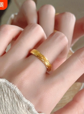 新中式金色麦穗开口戒指女小众设计时尚轻奢高级感交织指环可调节