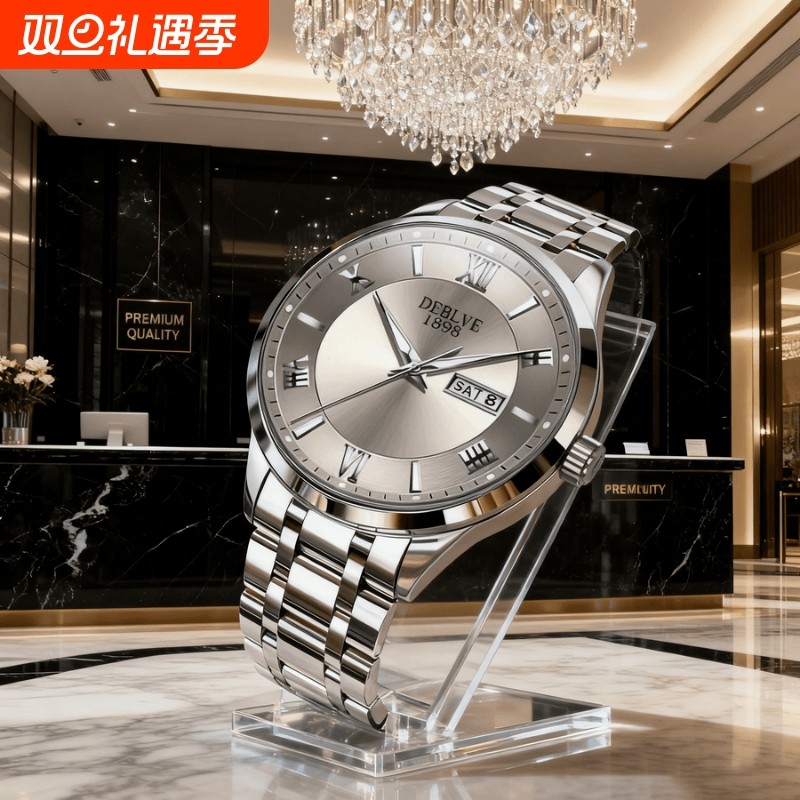 男款手表全自动非机械表正品名牌钢带商务防水石英腕表高级感男士