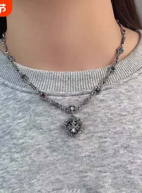 vintage高级感爱心克罗锁骨链小众设计秋冬毛衣链长款甜酷风项链