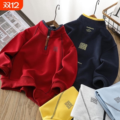 男童立领秋冬款加绒半拉链卫衣