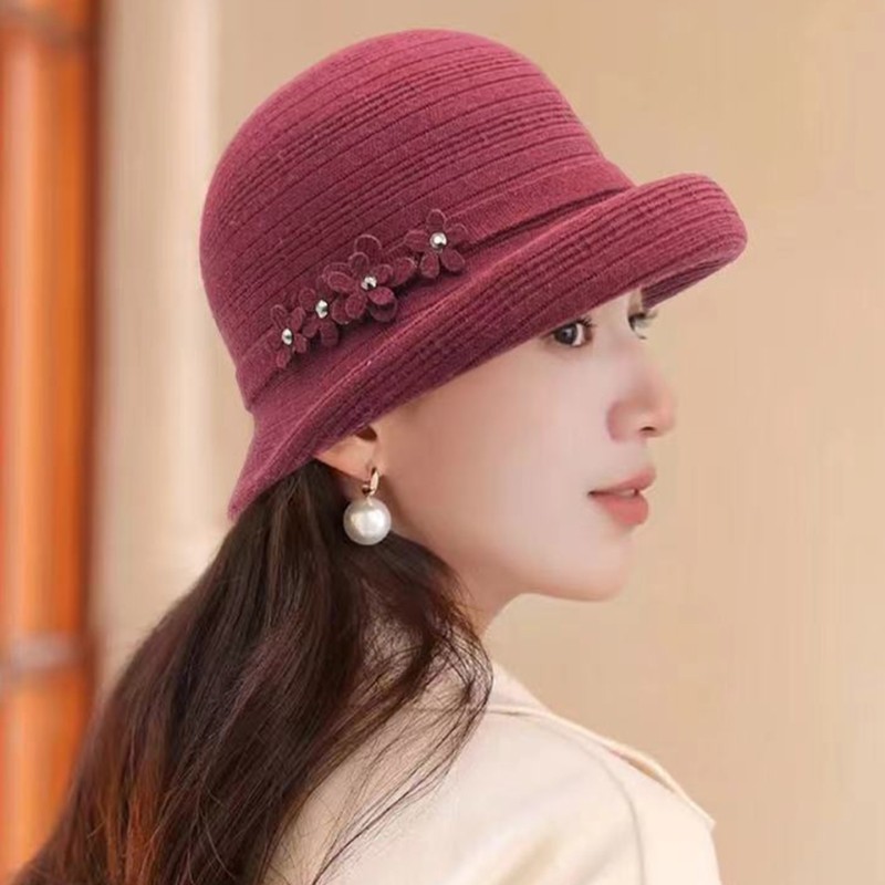 中老年人卷边礼帽女士渔夫帽款秋冬冷帽盆帽新款洋气百搭妈妈帽子