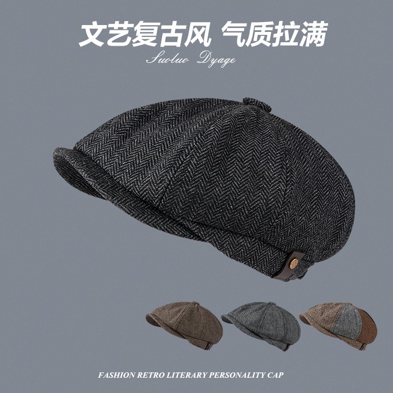 前进帽复古画家鸭舌帽男女英伦帽子韩版潮流贝雷帽时尚简约八角帽