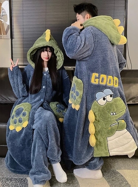 情侣睡衣女款秋冬季加绒加厚男士睡袍珊瑚绒冬天法兰绒浴袍家居服