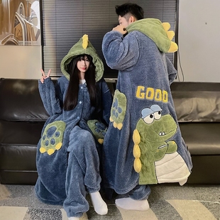 睡袍珊瑚绒冬天法兰绒浴袍家居服 加绒加厚男士 情侣睡衣女款 秋冬季