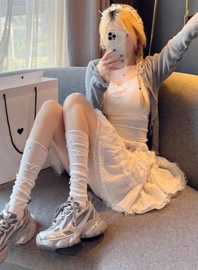 miu系夏季袜子女堆堆袜白色中筒袜芭蕾风小腿袜德训鞋灰色蓝色