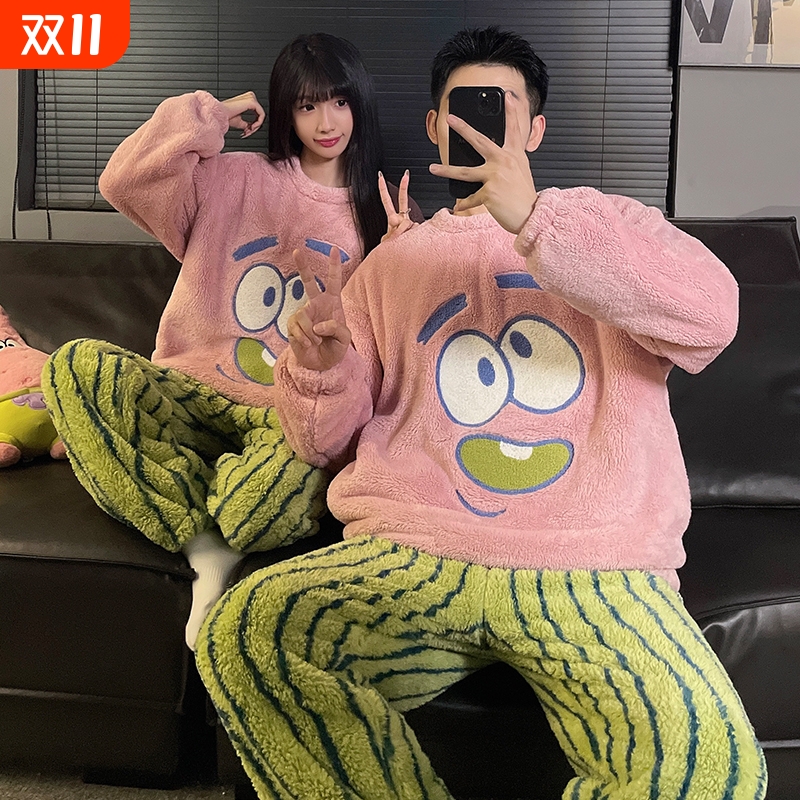 情侣睡衣女珊瑚绒法兰绒秋冬季