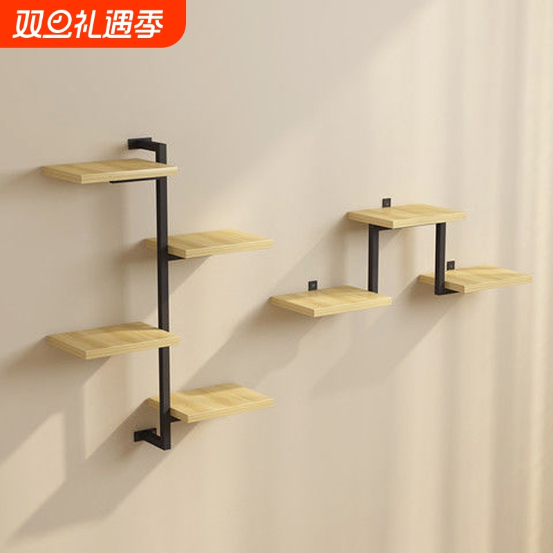 墙上置物架花架现代简约创意装饰壁挂隔板铁艺多层书架打孔收纳