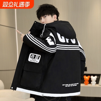 户外青少年羽绒服男士冬季2025新款帅气外套初中学生大童轻薄黑色