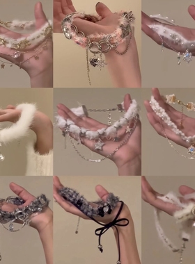 秋冬choker纯欲感毛绒项链新款项圈小众锁骨链蝴蝶毛茸茸雪花双层