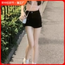 女2024年夏季 新款 紧身超短裤 高腰牛仔短裤 黑色显瘦打底裤 外穿热裤