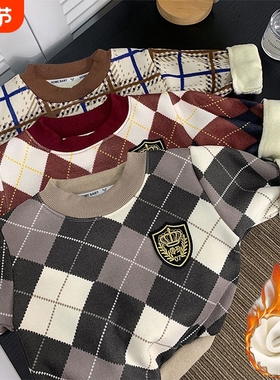 儿童加绒卫衣宝宝秋冬保暖上衣男女童圆领套头打底衫HDD64红色