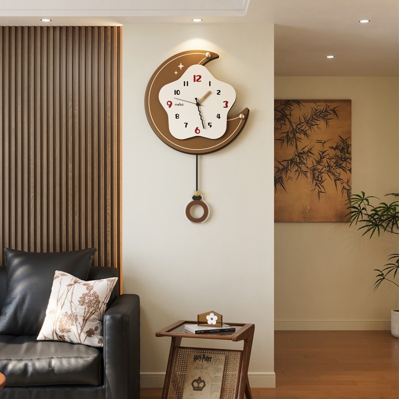美世达中古风客厅挂钟现代简约餐厅创意钟表2025新款家用时钟挂墙