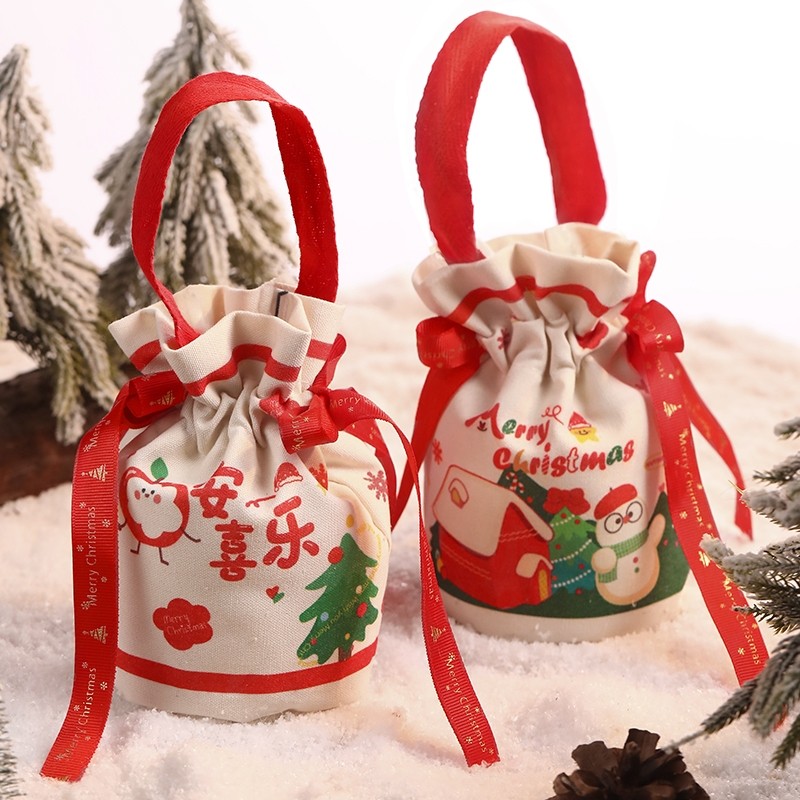 爆款圣诞节苹果袋平安夜苹果礼物包装儿童小礼品手提糖果帆布袋
