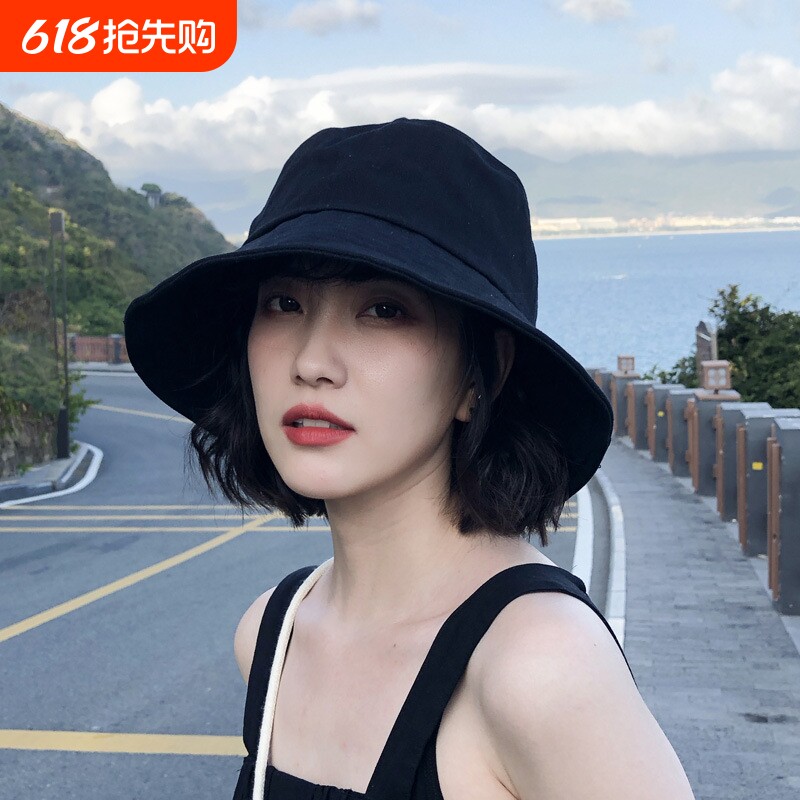 新渔夫帽女春夏防晒防紫外线遮阳帽素颜黑色太阳帽子户外平顶白色