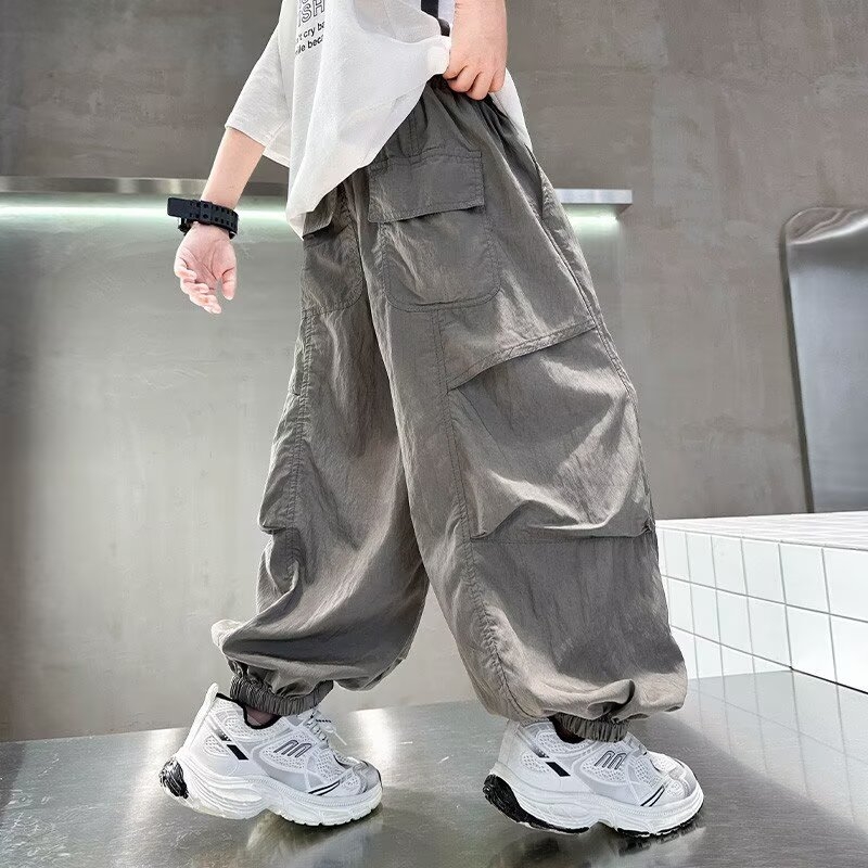夏季男童夏装冰丝防蚊裤2025新款大儿童痞帅速干泡泡灯笼裤子炸街
