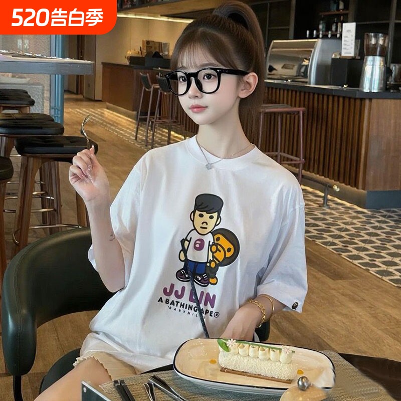 夏季BAPE儿童短袖t恤潮牌男女纯棉宽松猿人头SHARKAPE洋