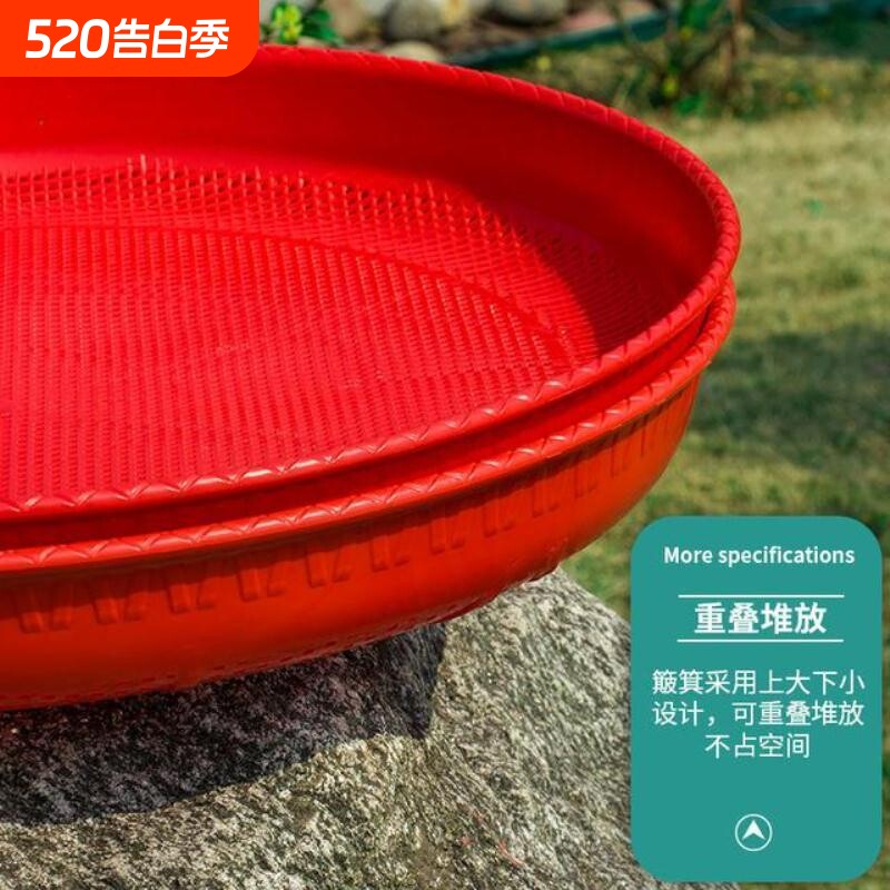 家用圆簸箕加厚筛子晒茶萝卜干晒东西塑料米筛细孔养蚕晒菜仿竹编