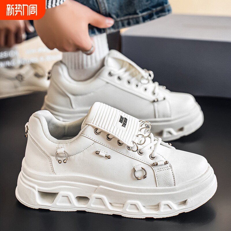跨境大码男鞋厚底增高低帮板鞋青少年潮流个性朋克金属休闲潮鞋子