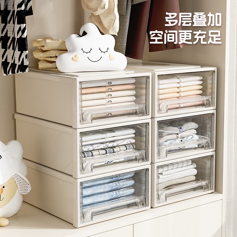 抽屉式收纳箱家用内衣衣服衣柜透明塑料整理盒零食杂物加深储物柜
