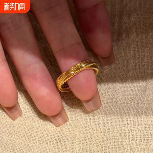 金色叠层爆闪莫比乌斯环戒指轻奢小众开口食指戒仿黄金素圈指环